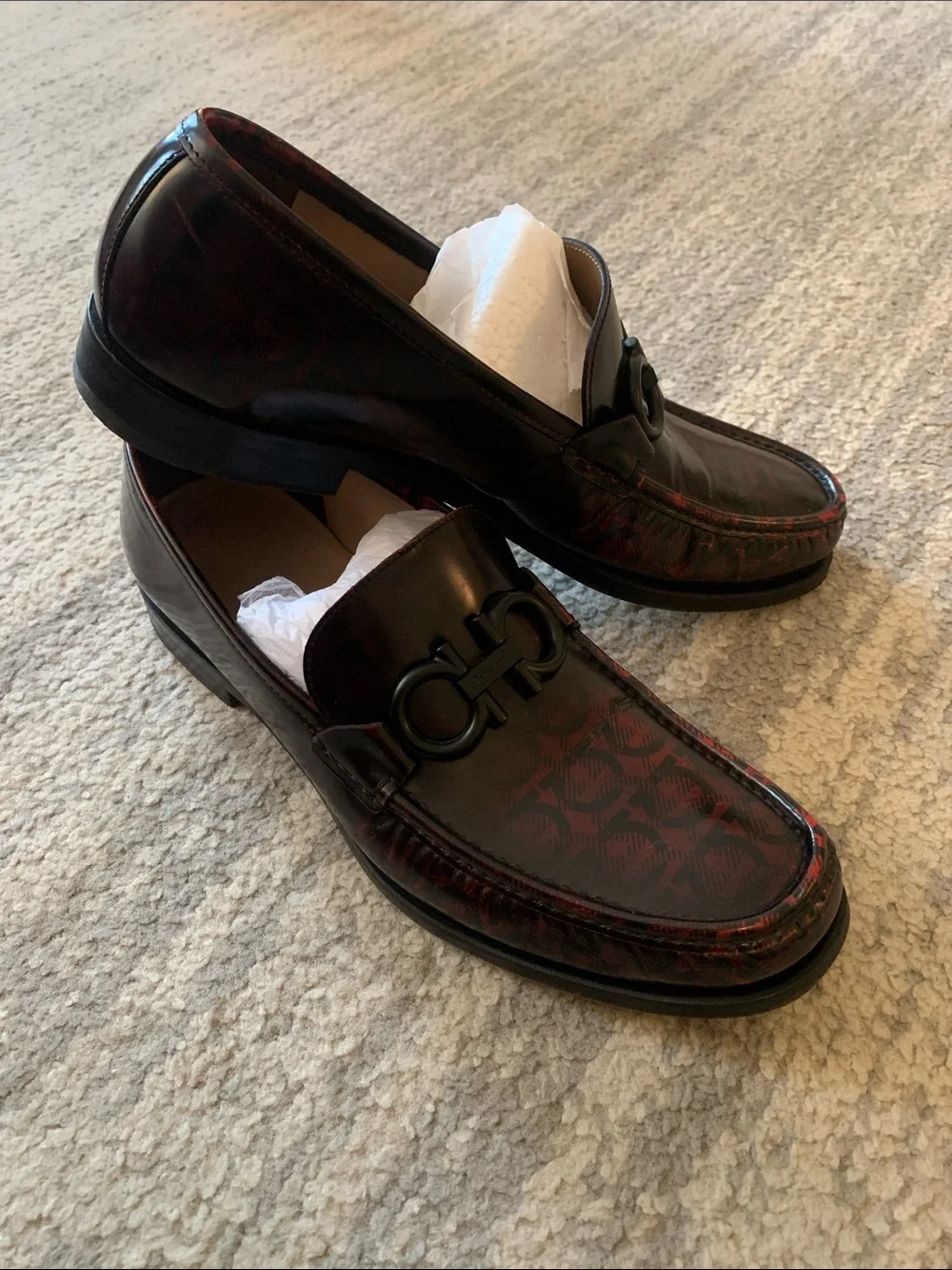 Salvatore Ferragamo Men’s Black and Red Gancini Leather Loafers